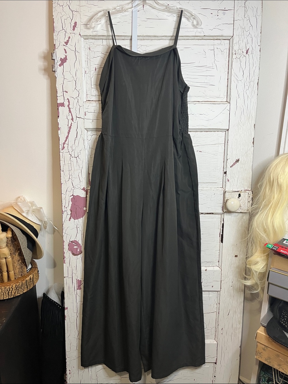 SHEIN Curve Dk Brown /Black Spaghetti Strap Jump Suit w/ Side & Back Ruching 1XL